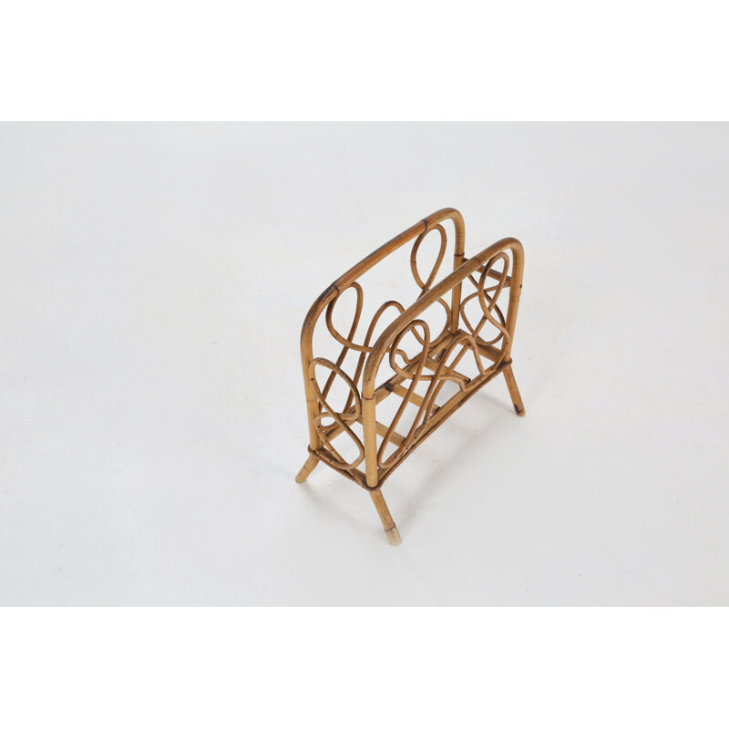 Mid-century bamboo and rattan magazine rack, 1950-1960s