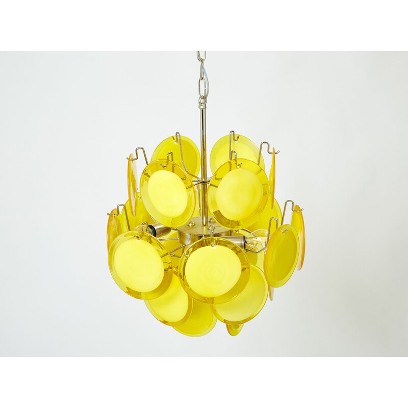 Vintage Italian chandelier in yellow Murano glass by Vistosi, 1970