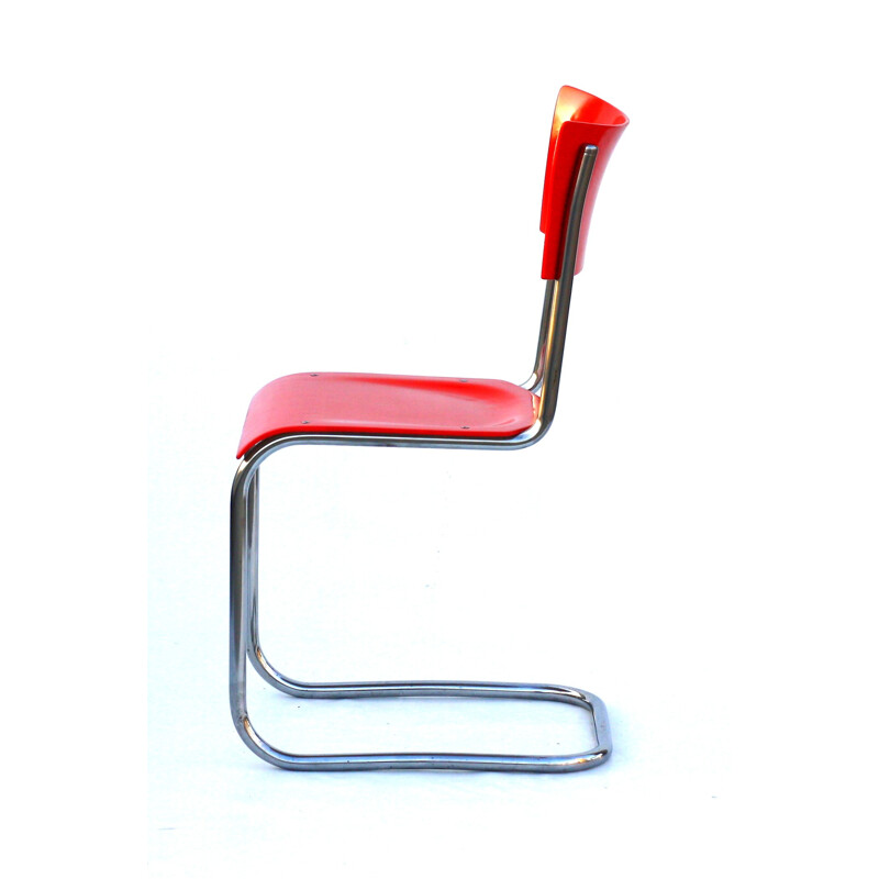 Red industrial chair with chrome piping - 1960s