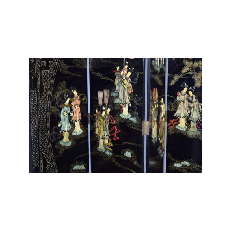 Paravento d'epoca in pietra dura e ottone, Cina