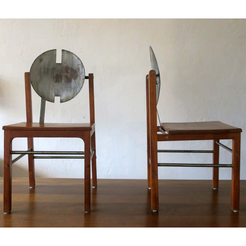 Brutalist vintage dining set in solid oak