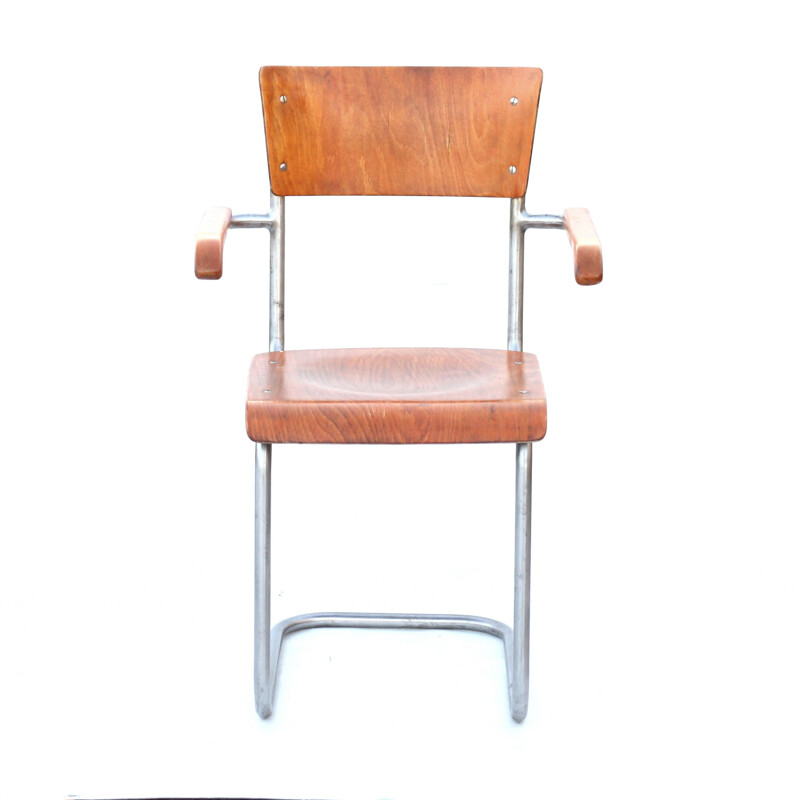 Industrial armchair in plywood and chrome piping - 1950s