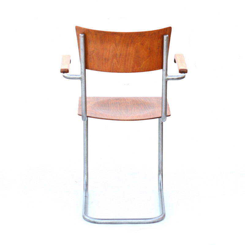 Industrial armchair in plywood and chrome piping - 1950s