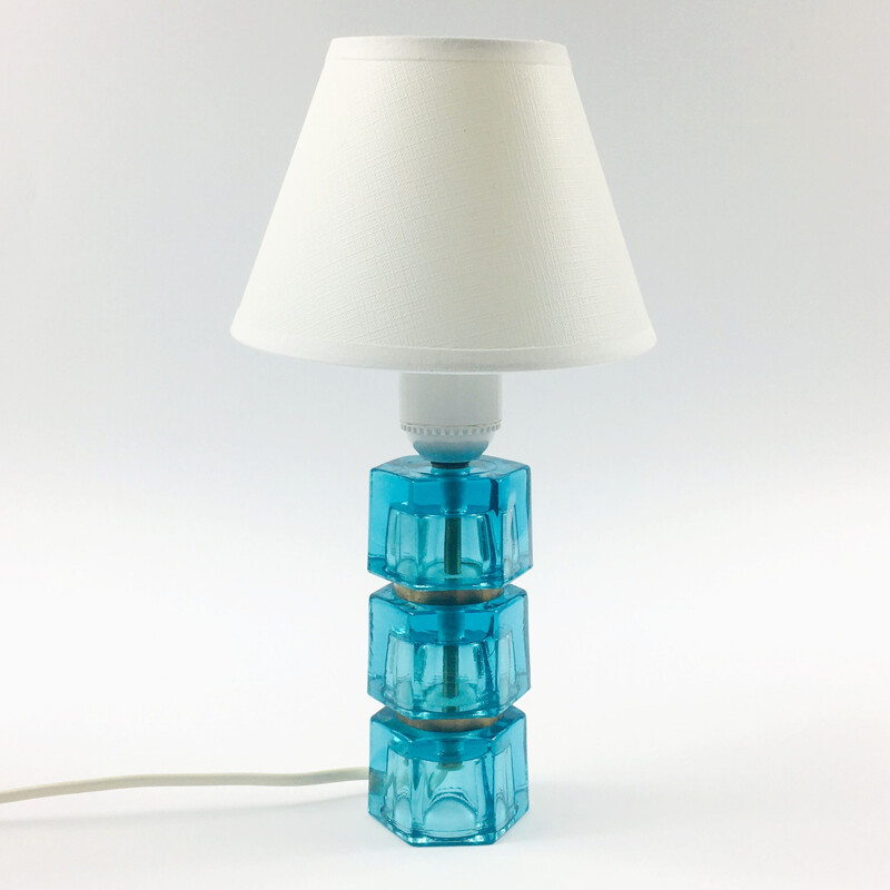Scandinavian vintage glass and brass table lamp by Carl Fagerlund for Orrefors, Sweden 1960s