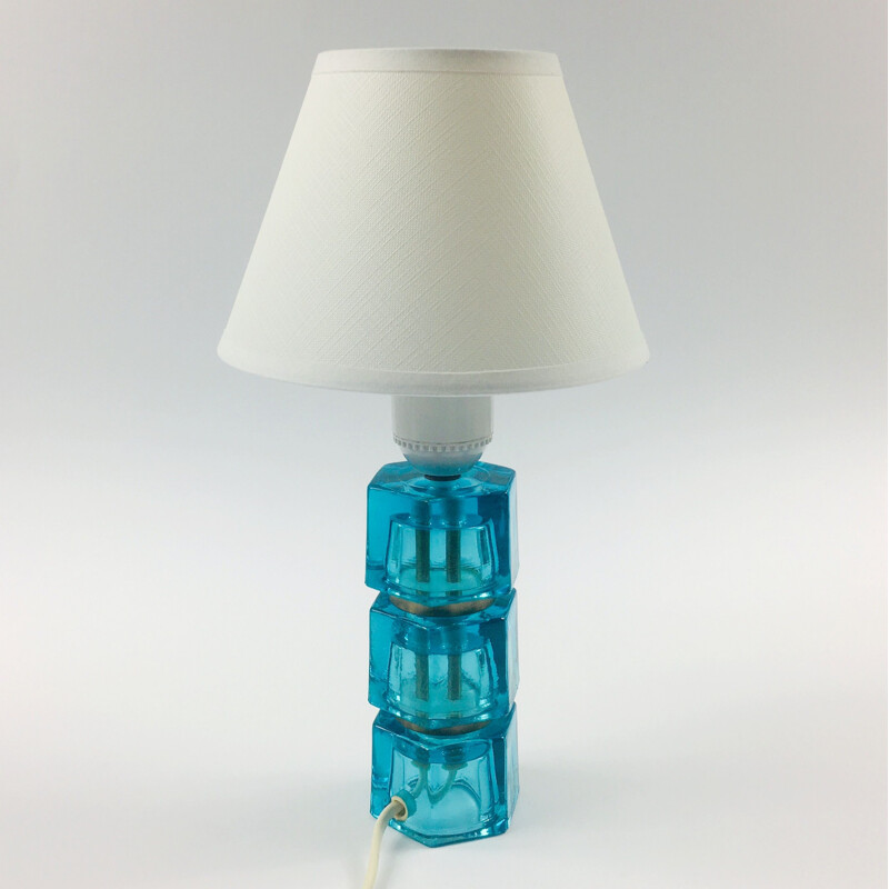 Scandinavian vintage glass and brass table lamp by Carl Fagerlund for Orrefors, Sweden 1960s