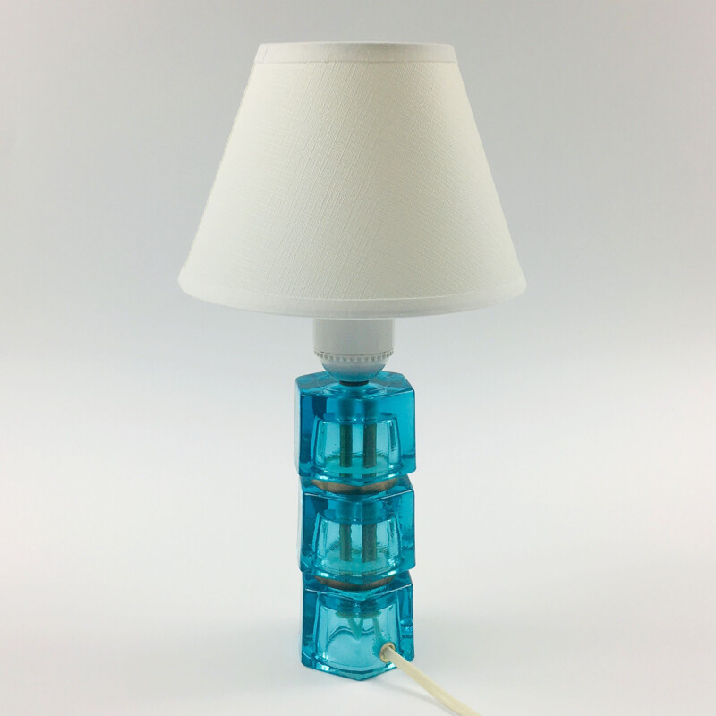 Scandinavian vintage glass and brass table lamp by Carl Fagerlund for Orrefors, Sweden 1960s