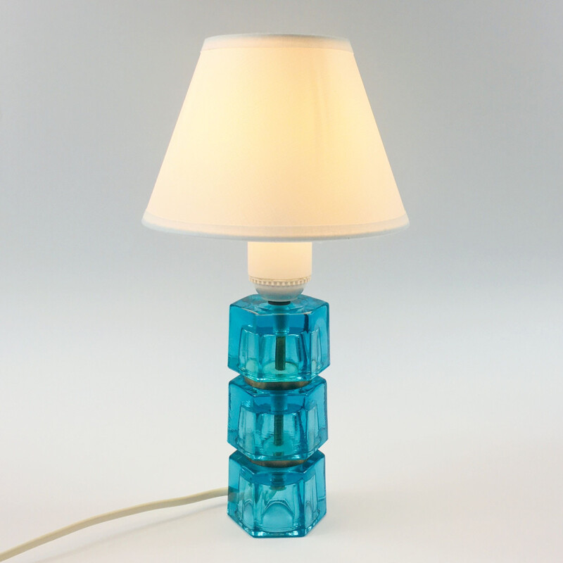 Scandinavian vintage glass and brass table lamp by Carl Fagerlund for Orrefors, Sweden 1960s