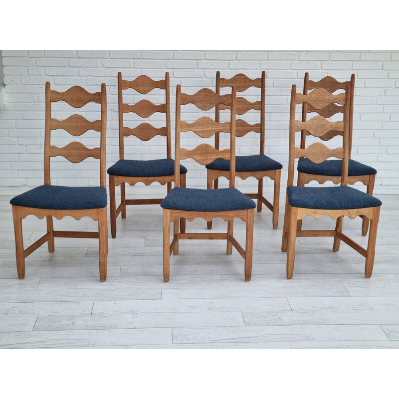 Set of 6 vintage Danish chairs in oak wood by Henning Kjærnulf, 1960s