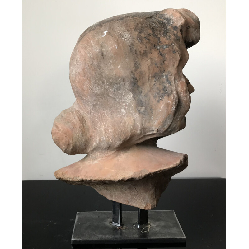 Sculpture vintage de tête de femme en terre cuite