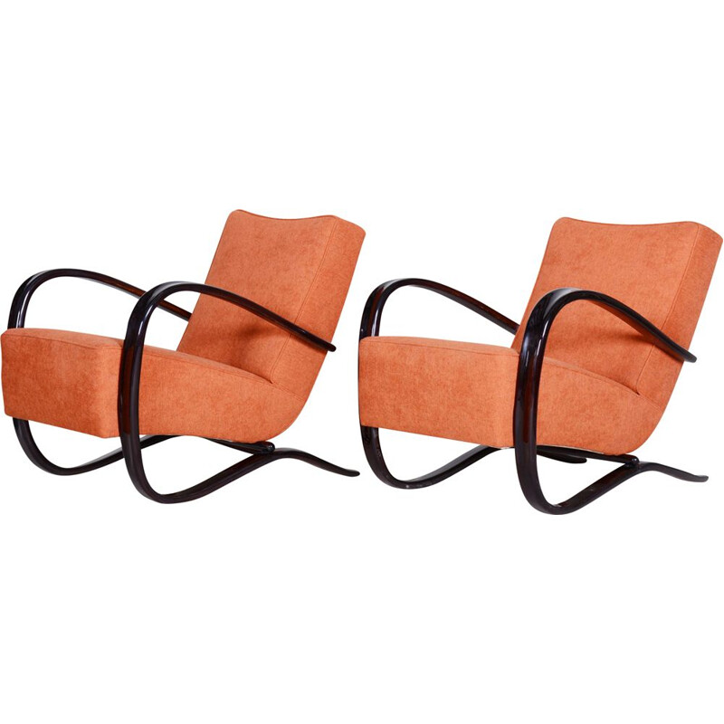 Pair of vintage salmon armchairs h-269 by Halabala for Up Zavody, Czechoslovakia