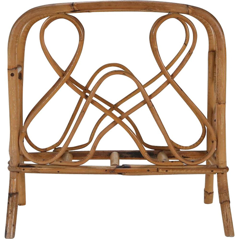 Mid-century bamboo and rattan magazine rack, 1950-1960s