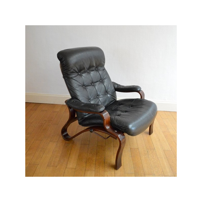 Black leather relaxing armchair, Ingmar RELLING - 1960s