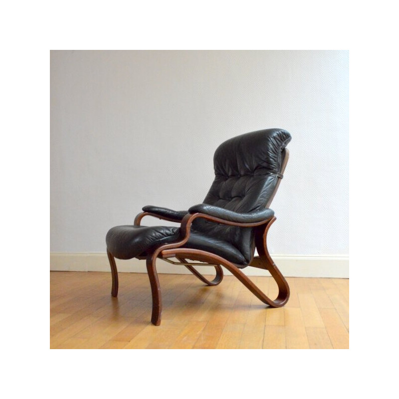 Fauteuil relax en cuir noir, Ingmar RELLING - 1960