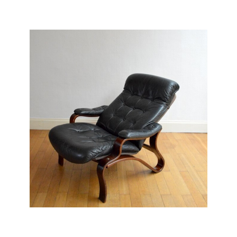 Fauteuil relax en cuir noir, Ingmar RELLING - 1960