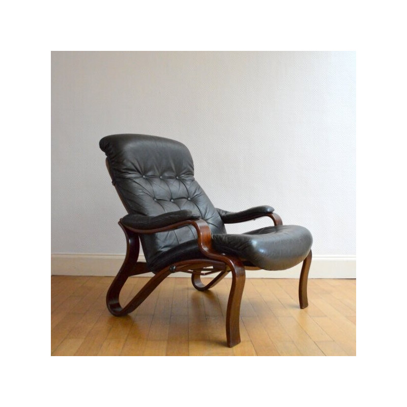 Black leather relaxing armchair, Ingmar RELLING - 1960s