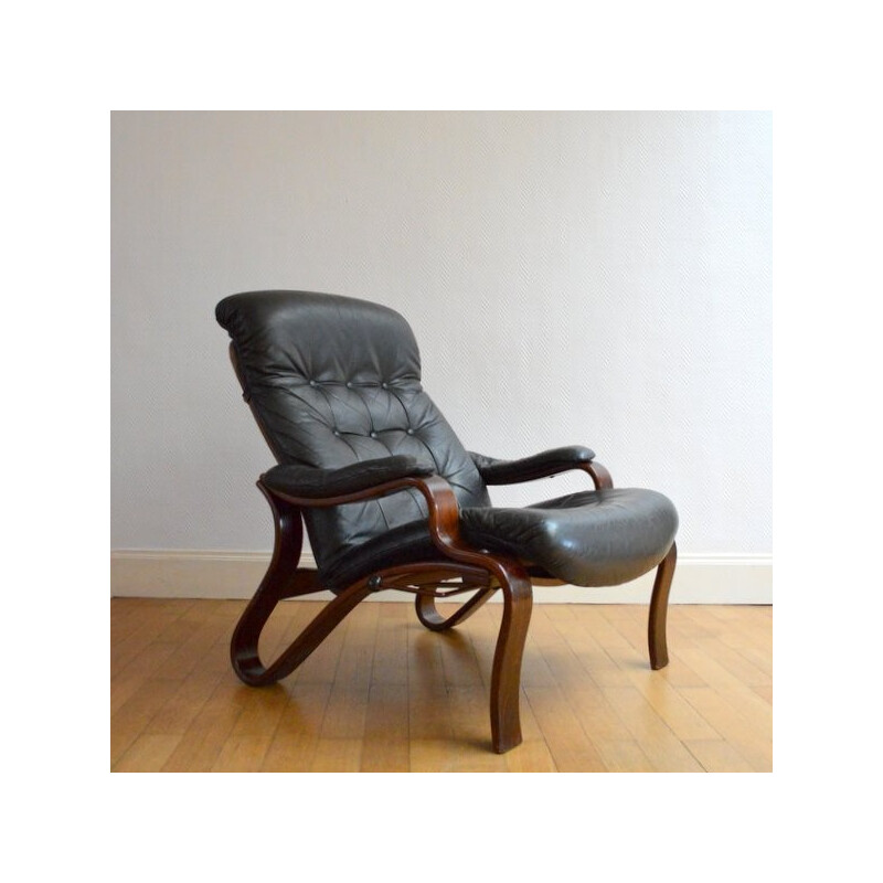 Fauteuil relax en cuir noir, Ingmar RELLING - 1960