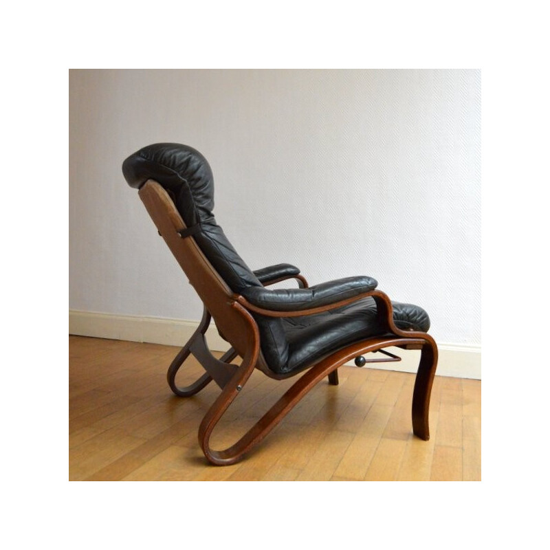 Black leather relaxing armchair, Ingmar RELLING - 1960s