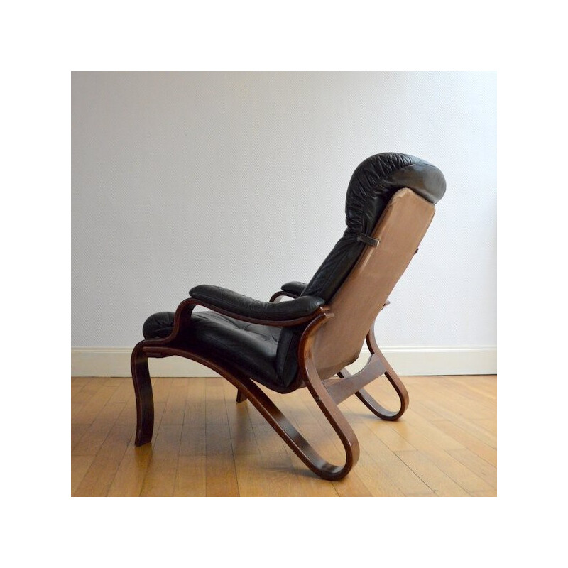 Black leather relaxing armchair, Ingmar RELLING - 1960s