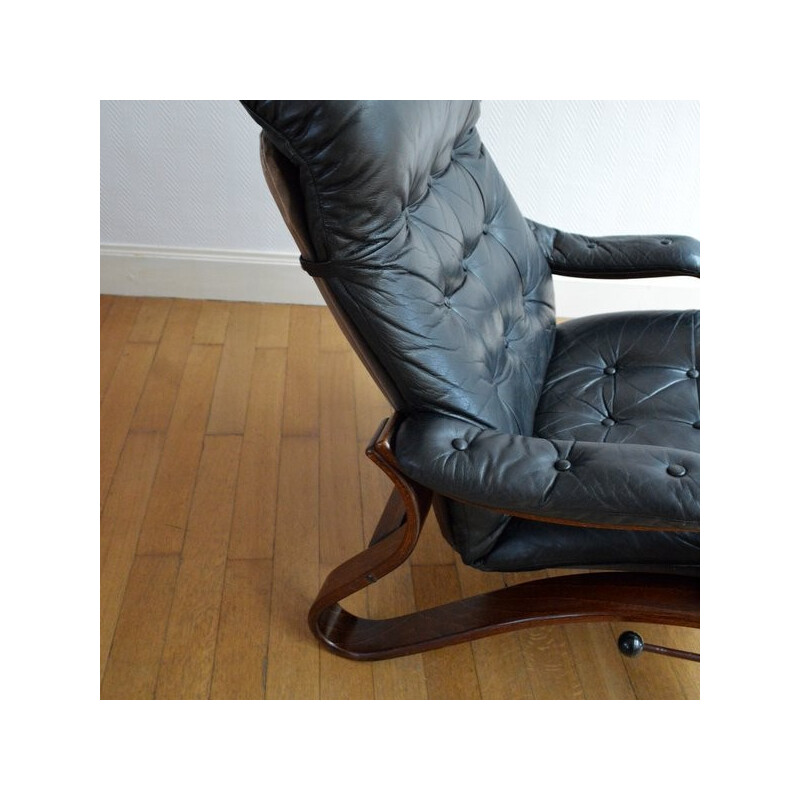 Black leather relaxing armchair, Ingmar RELLING - 1960s