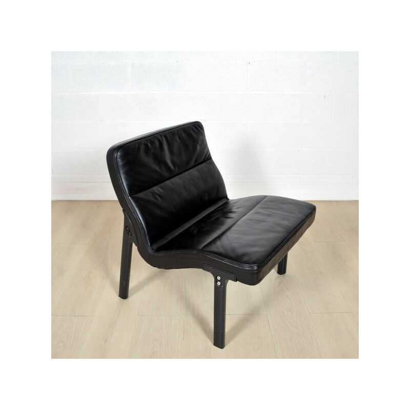 Black leather armchair - 1960s