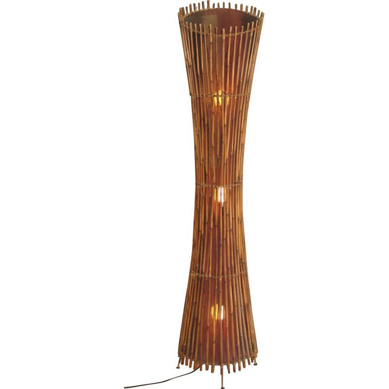 Floor lamp of diabolo shape in bamboo - 1970s