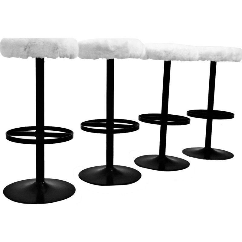 Set of 4 bar stools in steel and wool - 1960s