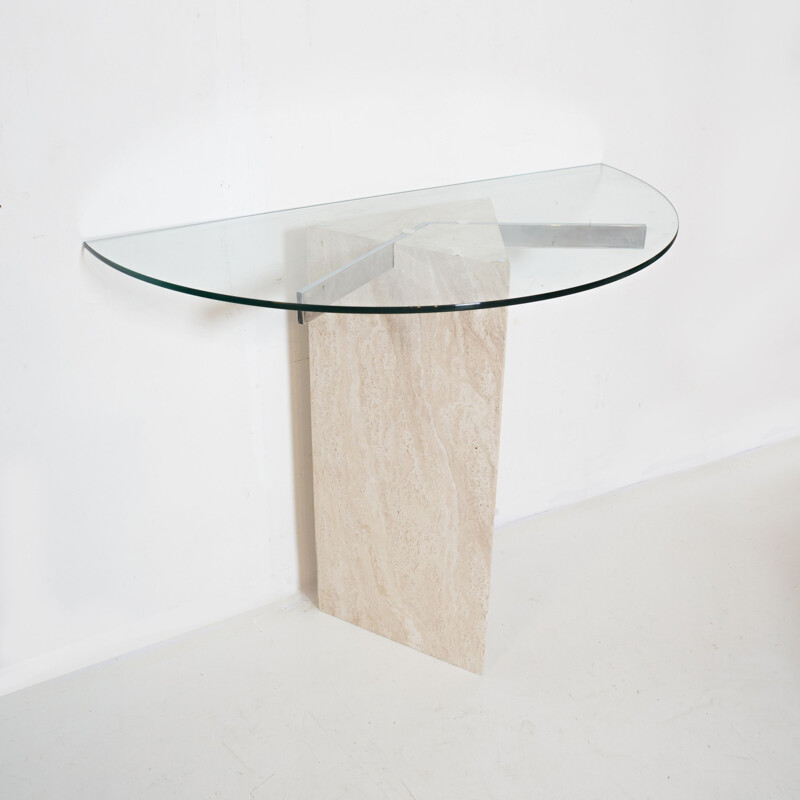 Vintage travertine and glass console