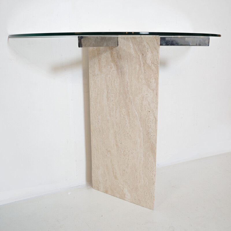 Vintage travertine and glass console