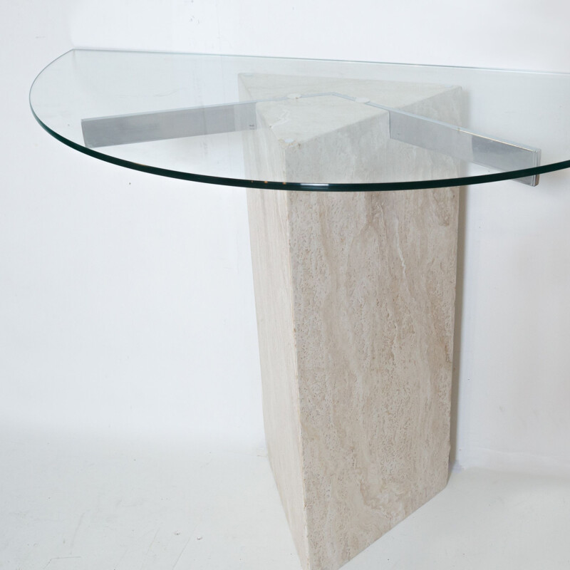 Vintage travertine and glass console