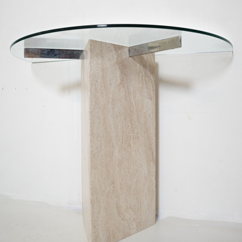 Vintage travertine and glass console