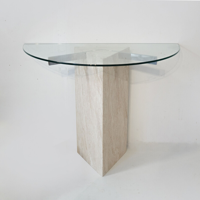 Vintage travertine and glass console