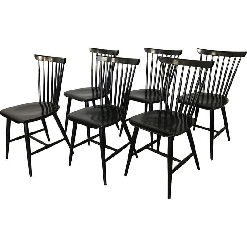 Set of 6 black chairs - 1960s