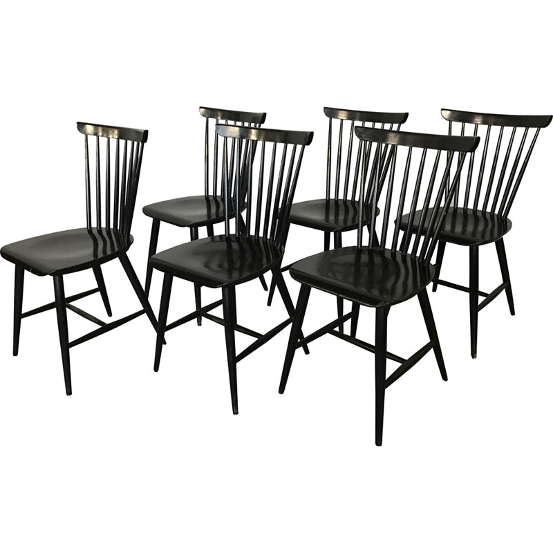 Série de 6 chaises scandinaves noires - 1960