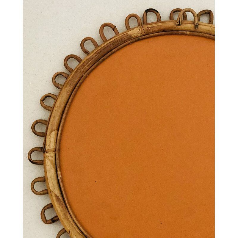 Vintage ronde spiegel in rotan van Franco Albini, Italië 1960