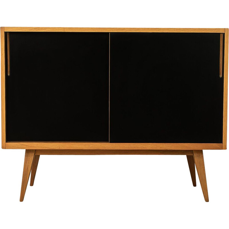 Vintage walnut sideboard with sliding doors in black, 1950s