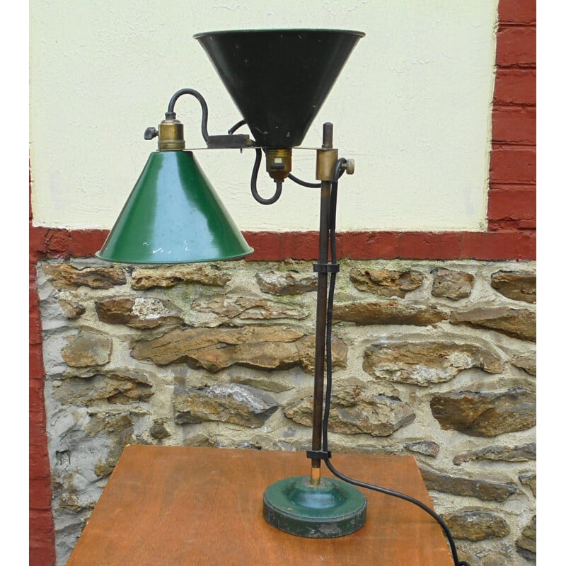 Lampe Atelier - luminaire industriel 1950 émaille et fonte
