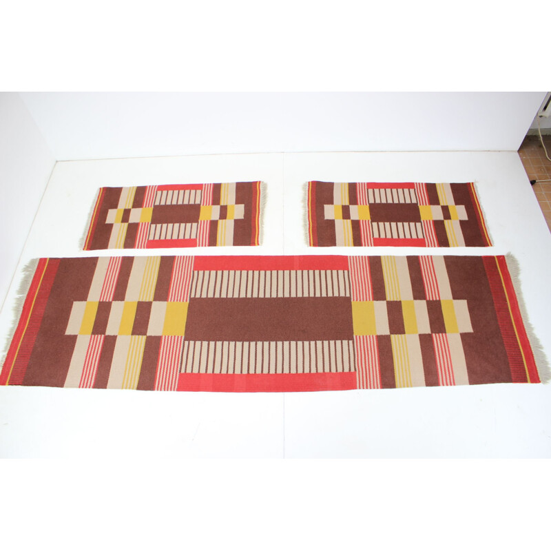 Satz von 3 geometrischen Vintage-Teppichen aus Wolle von Antonín Kybal, Tschechoslowakei 1940