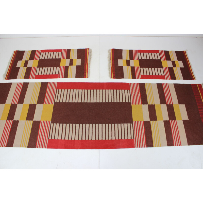 Conjunto de 3 tapetes de lã geométricos vintage de Antonín Kybal, Checoslováquia 1940