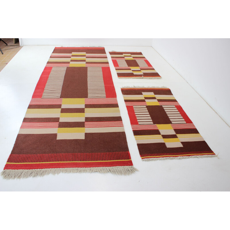 Set di 3 tappeti geometrici vintage in lana di Antonín Kybal, Cecoslovacchia 1940