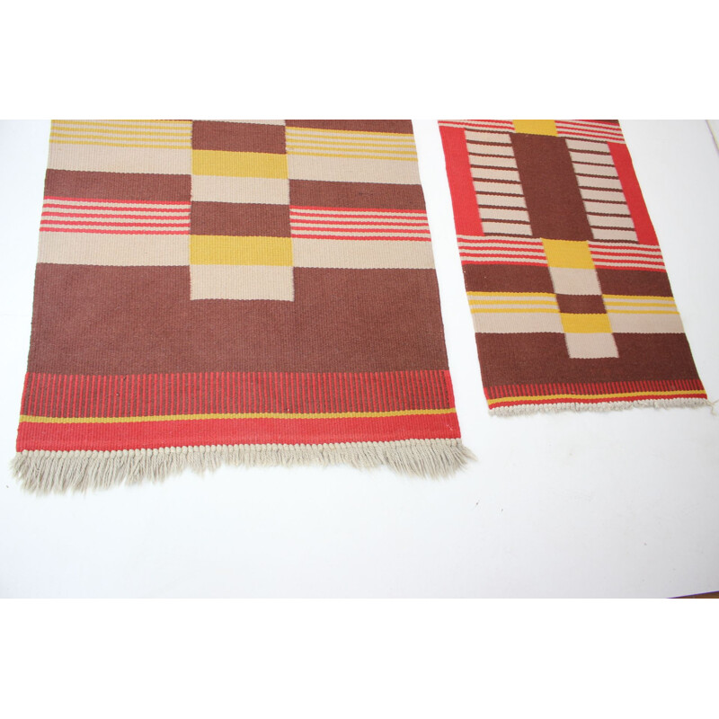 Set of 3 vintage geometric wool rugs by Antonín Kybal, Czechoslovakia 1940