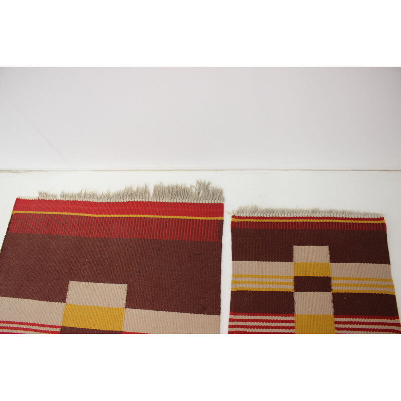 Set of 3 vintage geometric wool rugs by Antonín Kybal, Czechoslovakia 1940