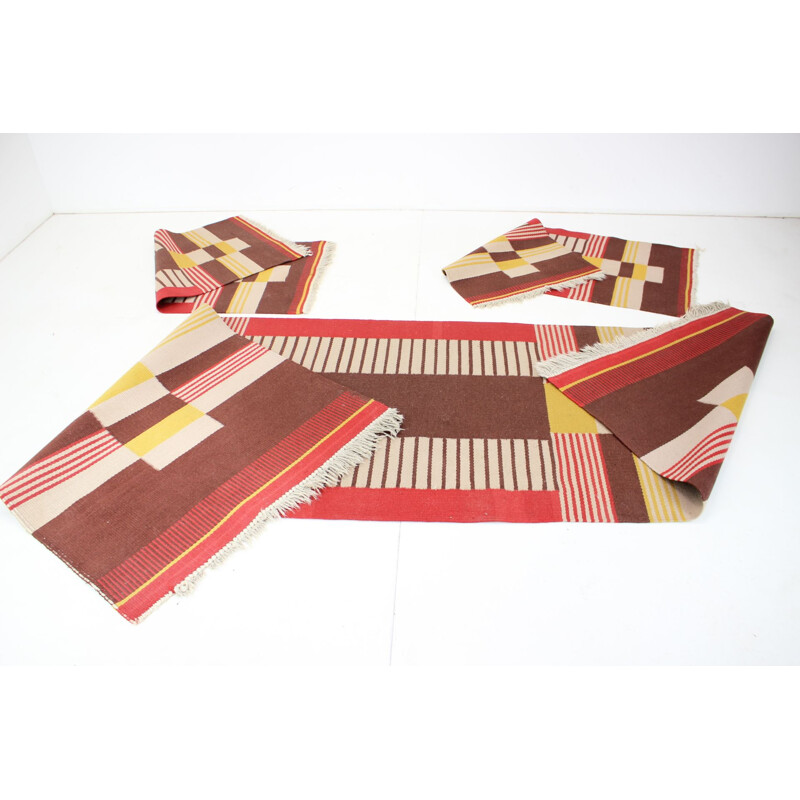 Set di 3 tappeti geometrici vintage in lana di Antonín Kybal, Cecoslovacchia 1940