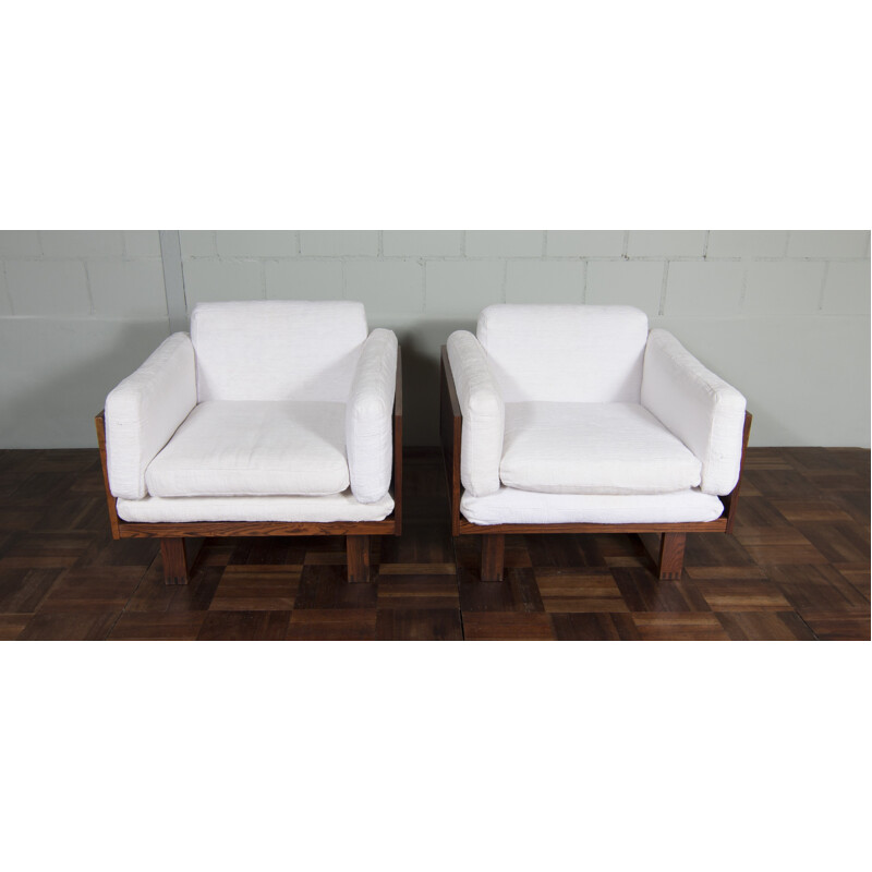 Paire de fauteuils en lin blanc, Poul CADOVIUS - 1960