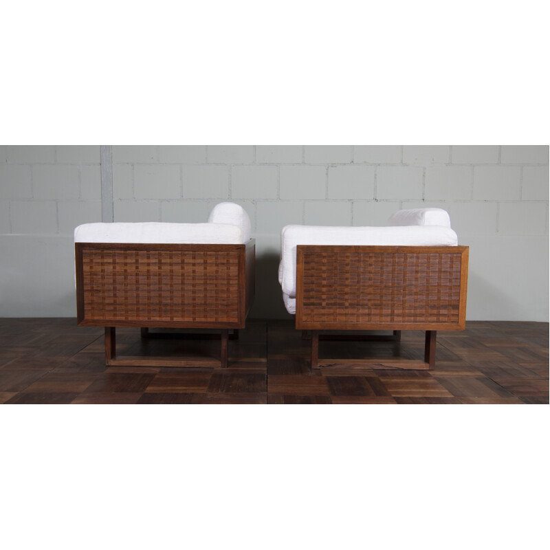 Pair of armchairs in white linen, Poul CADOVIUS - 1960s
