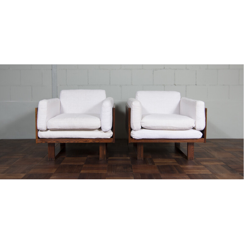 Pair of armchairs in white linen, Poul CADOVIUS - 1960s