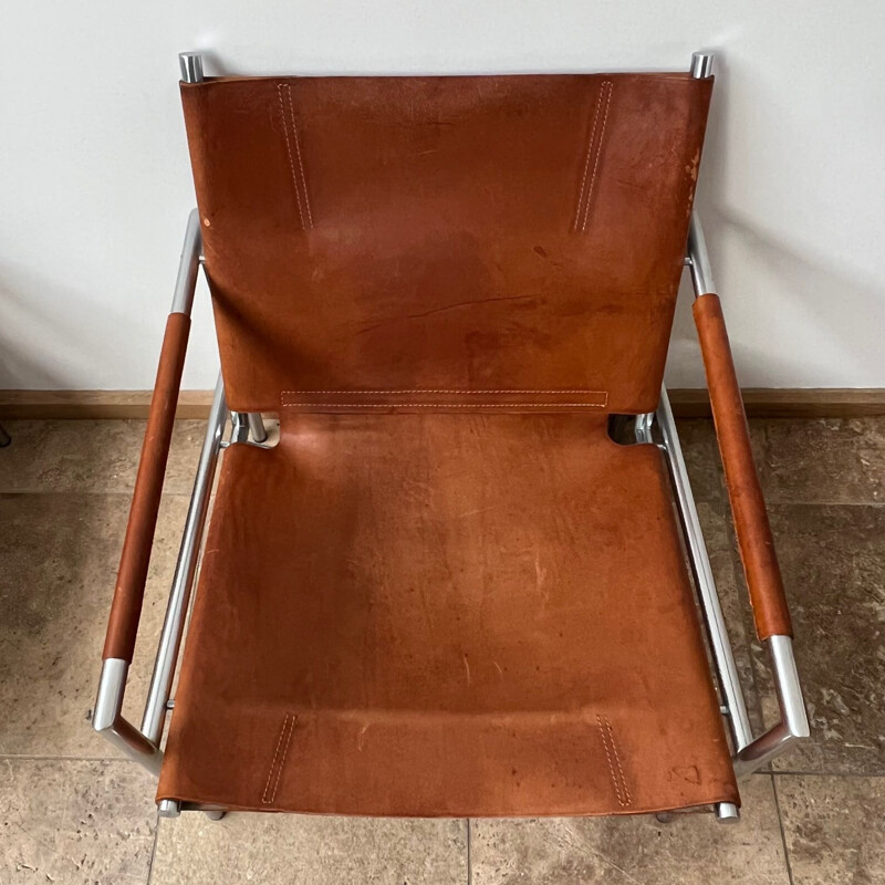 Pair of vintage leather and metal armchairs by Martin Visser, Netherlands 1960