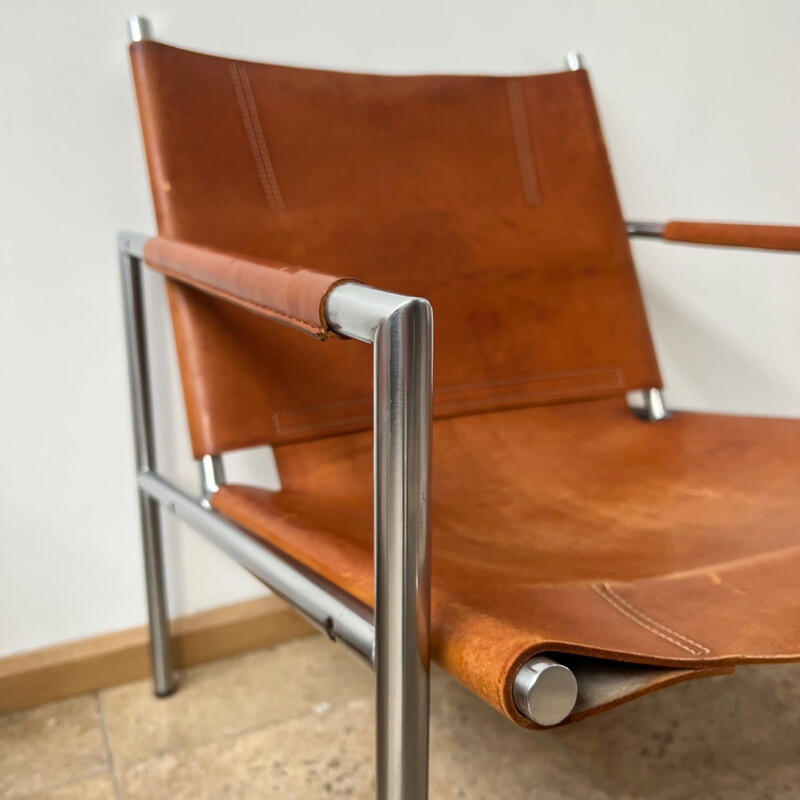 Pair of vintage leather and metal armchairs by Martin Visser, Netherlands 1960