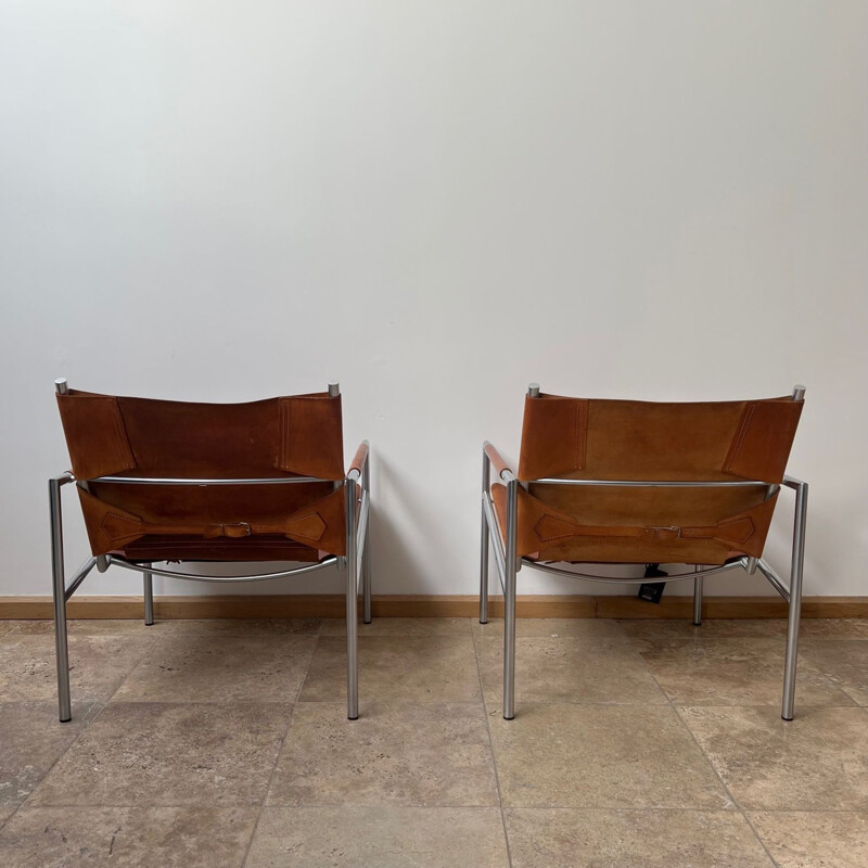 Ein Paar Vintage-Sessel aus Leder und Metall von Martin Visser, Niederlande 1960