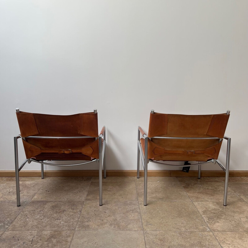 Pareja de sillones vintage de cuero y metal de Martin Visser, Países Bajos 1960