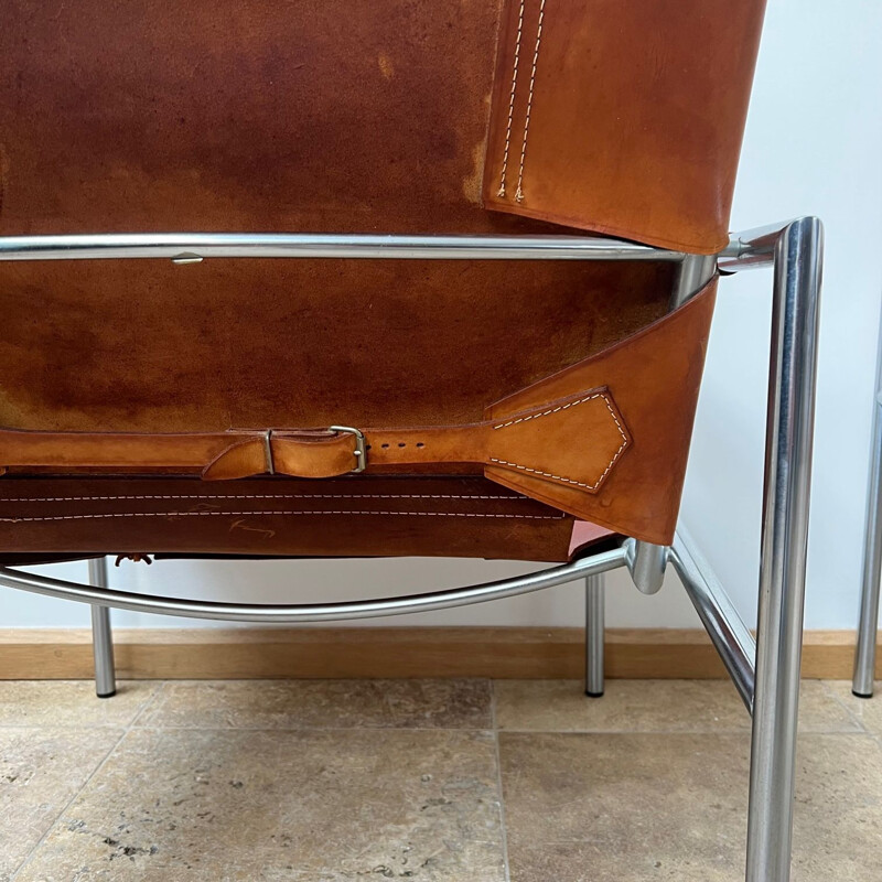 Pair of vintage leather and metal armchairs by Martin Visser, Netherlands 1960